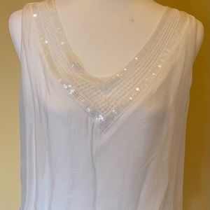 White One size  silk dress with embellished v neck.